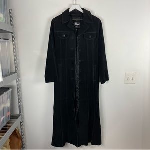 Wilsons Leather Long Black Suede Trench Coat